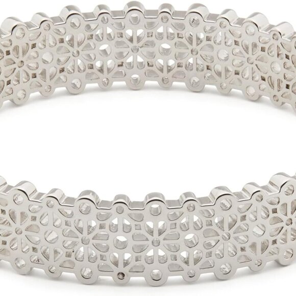 Spade Flower Lace Thin Bangle Womens Silver Cubic Zirconia Jewelry